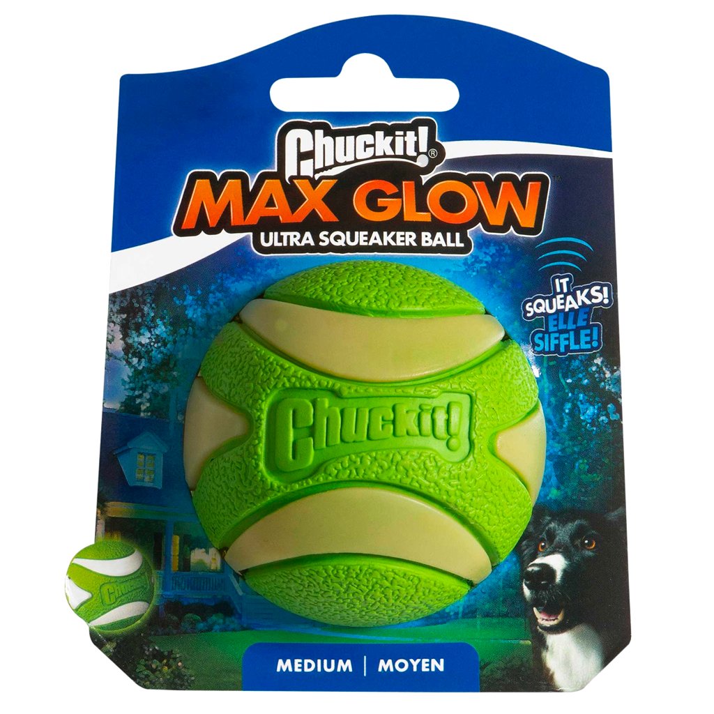 Balle lumineuse pour chien - Chuckit Max Glow Ultra Squeaker - Canidreams