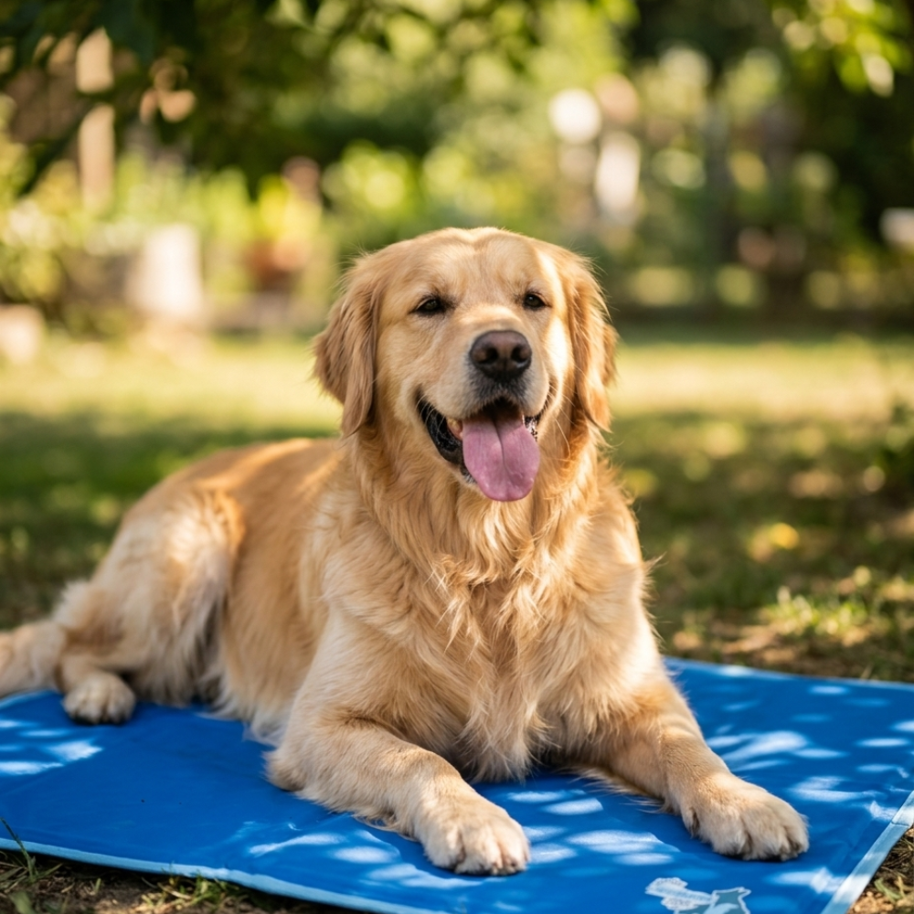 chien allongé sur tapis gel rafraîchissant été