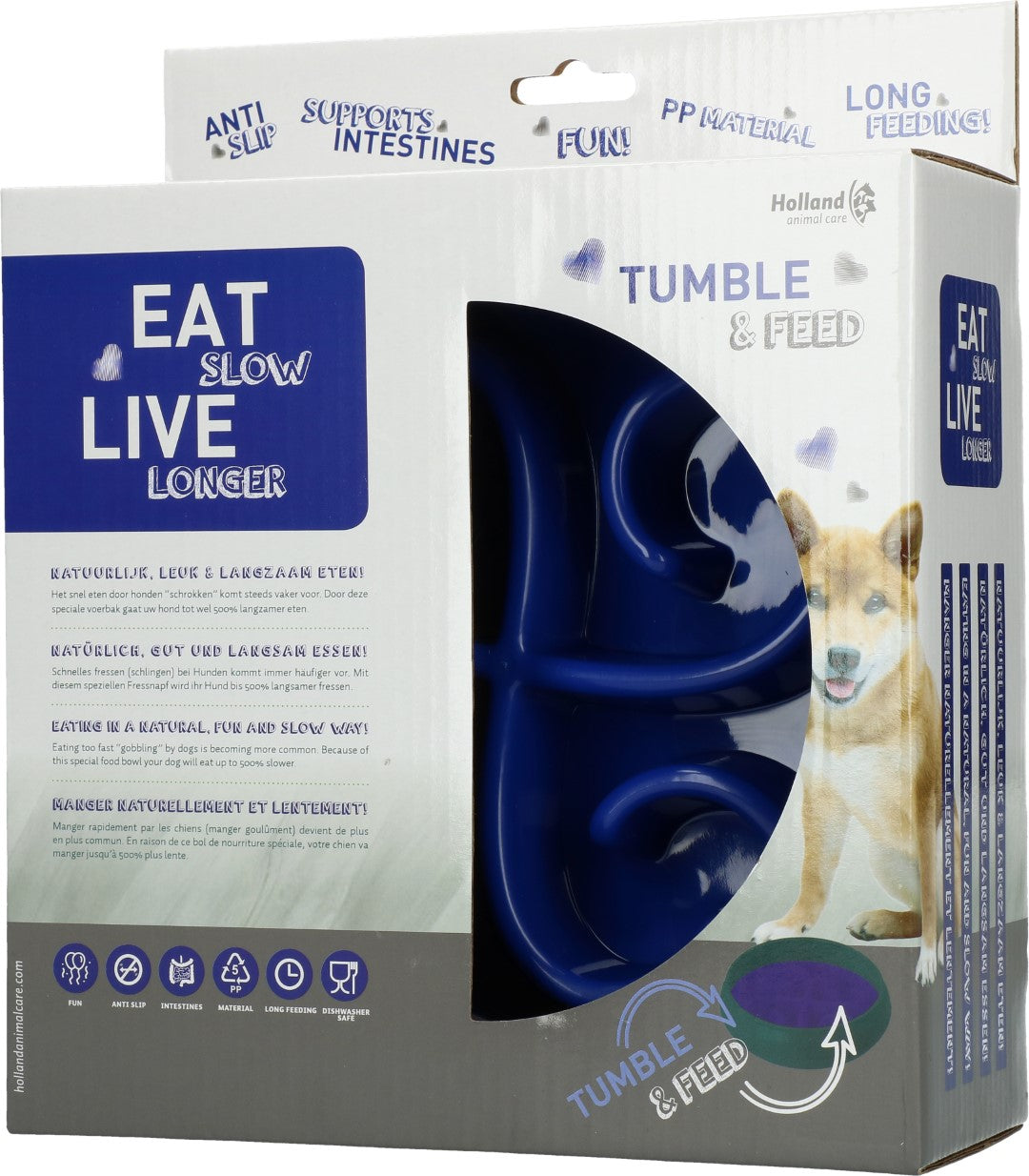 Bol anti-glouton Rond - Tumbler Feeder Eat Slow Live Longer Bleu