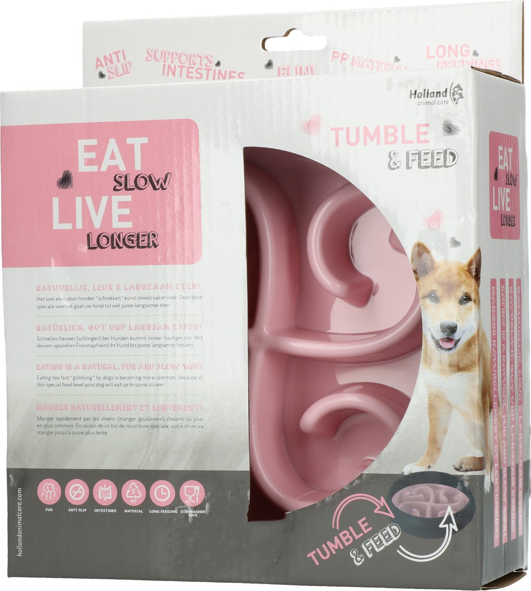 Bol anti-glouton Rond - Tumbler Feeder Eat Slow Live Longer Rose