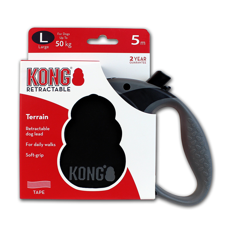 Kong Laisse rétractable Noir (L) - Pour chien Jusqu'à 50Kg