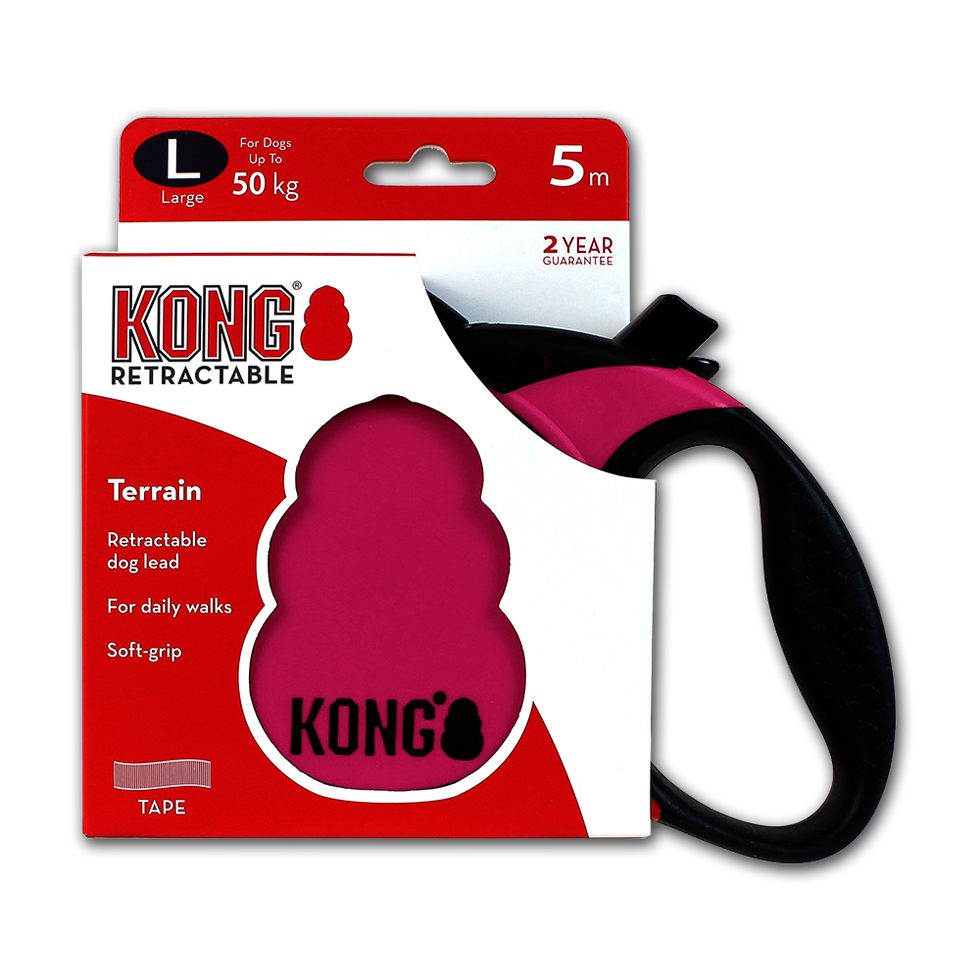 Kong Laisse rétractable Rose (L) - Pour chien Jusqu'à 50Kg