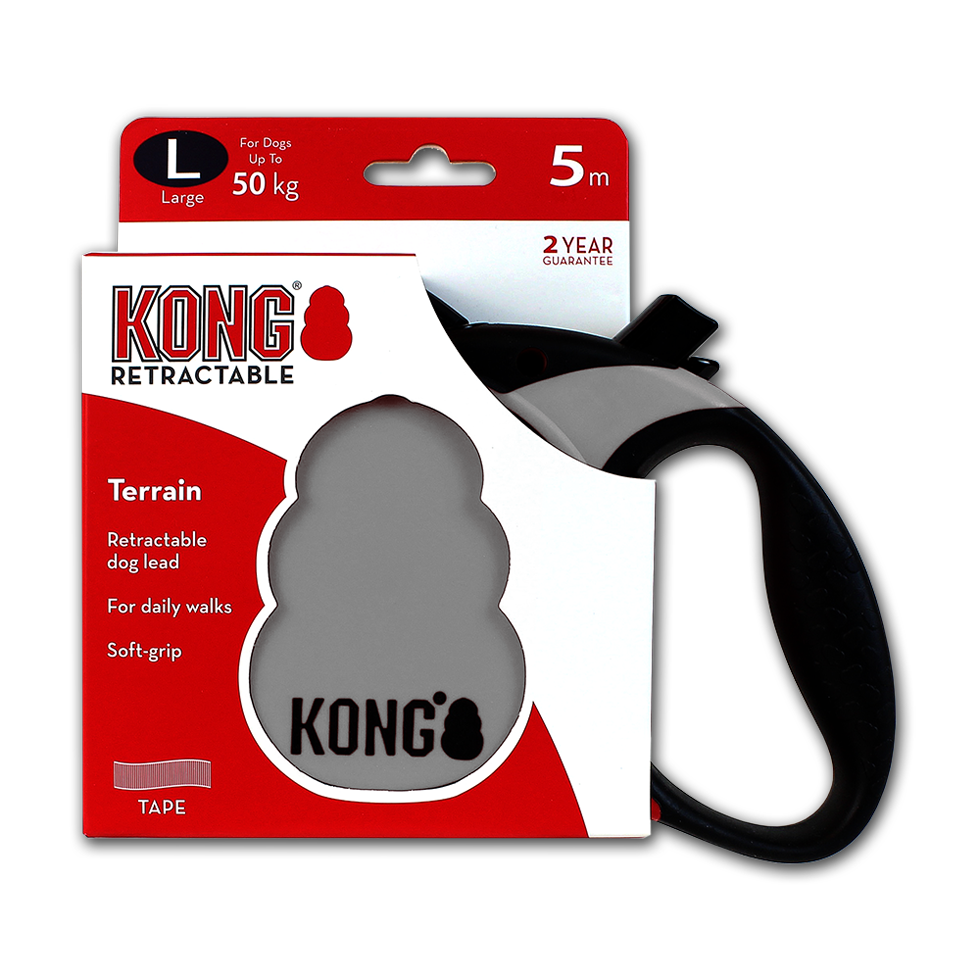 Kong Laisse rétractable Gris (L) - Pour chien Jusqu'à 50Kg