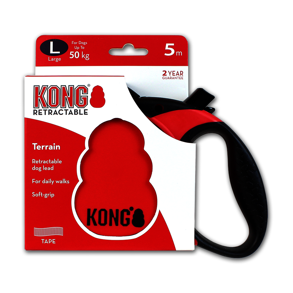 Kong Laisse rétractable Rouge (L) - Pour chien Jusqu'à 50Kg