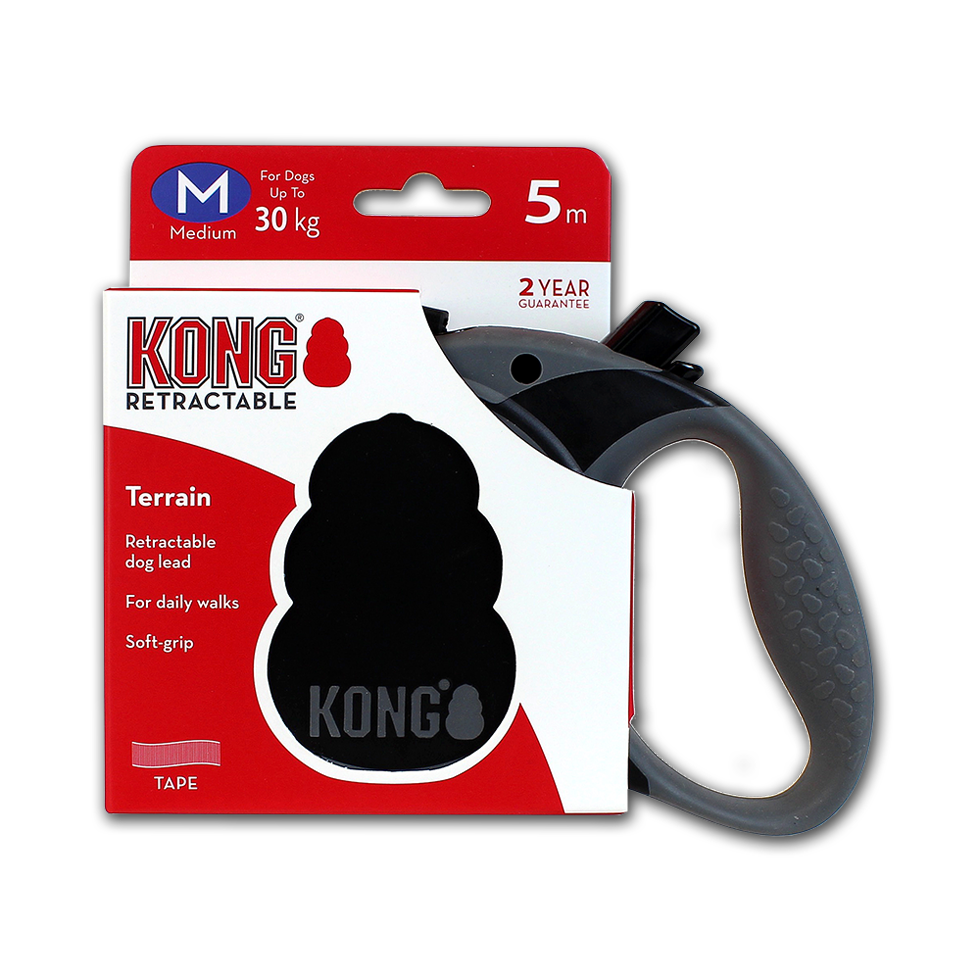 Kong Laisse rétractable Noir (M) - Pour chien Jusqu'à 30Kg