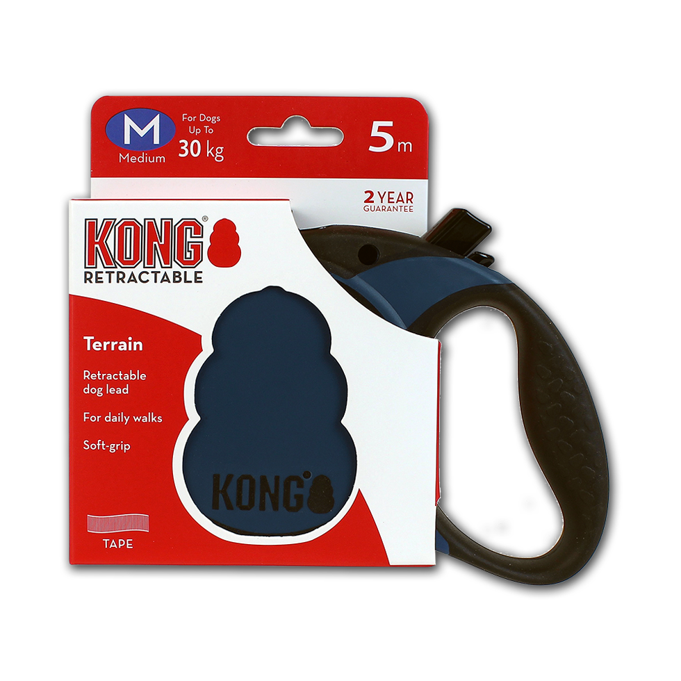 Kong Laisse rétractable Bleu (M) - Pour chien Jusqu'à 30 Kg