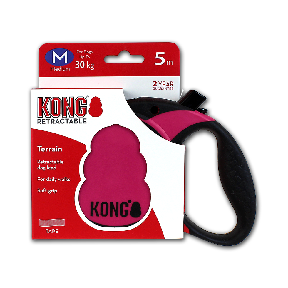 Kong Laisse rétractable Rose (M) - Pour chien Jusqu'à 30Kg