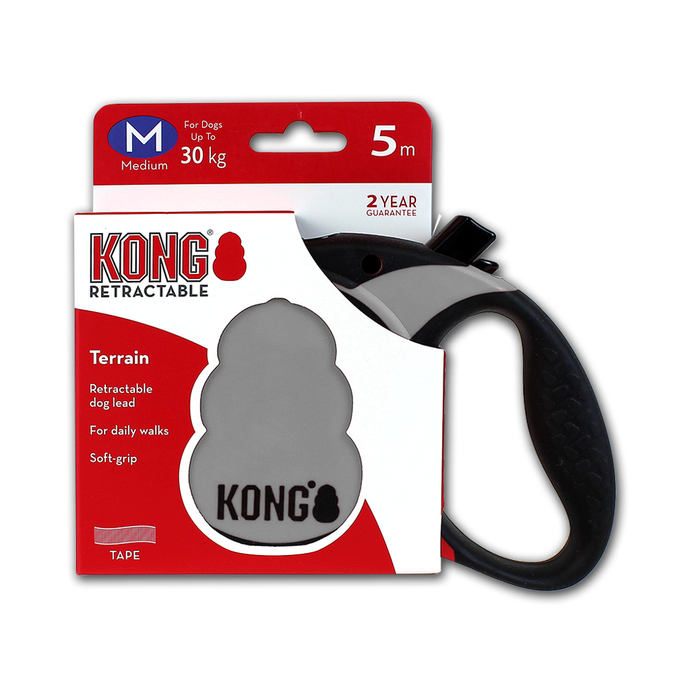 Kong Laisse rétractable Gris (M) - Pour chien Jusqu'à 30Kg