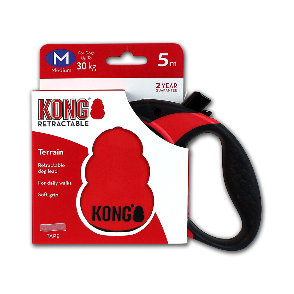 Kong Laisse rétractable Rouge (M) - Pour chien Jusqu'à 30Kg