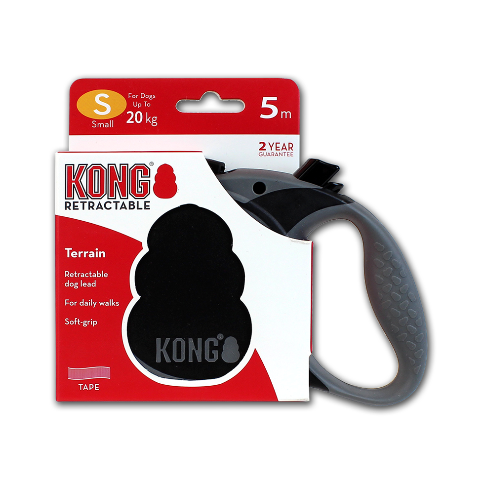 Kong Laisse rétractable Noir (S) - Pour chien Jusqu'à 20Kg